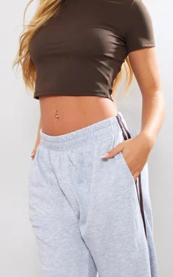 Ash Grey Loopback Side Stripe Elasticated Waist Straight Leg Sweatpants