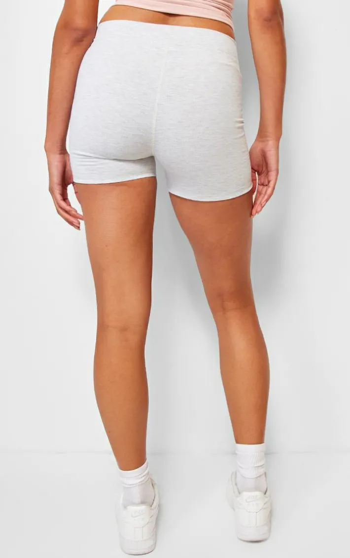 Ash Grey Marl Cotton Dip Waist Hot Pants