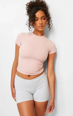 Ash Grey Marl Cotton Dip Waist Hot Pants