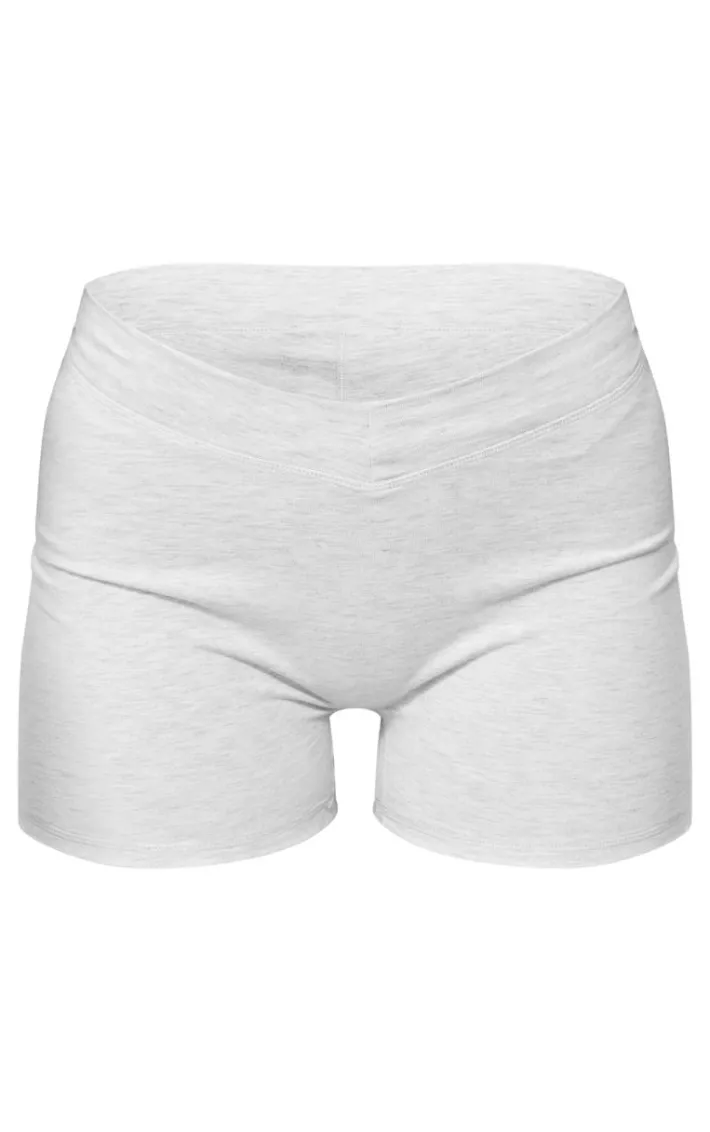Ash Grey Marl Cotton Dip Waist Hot Pants