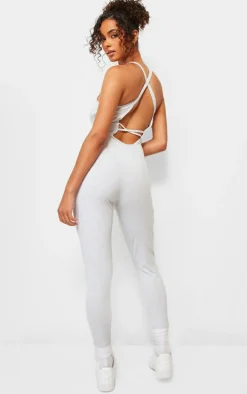Ash Grey Marl Cotton Scoop Back Strap Detail Jumpsuit