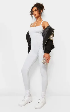 Ash Grey Marl Cotton Scoop Back Strap Detail Jumpsuit