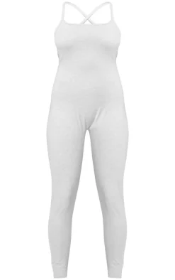 Ash Grey Marl Cotton Scoop Back Strap Detail Jumpsuit