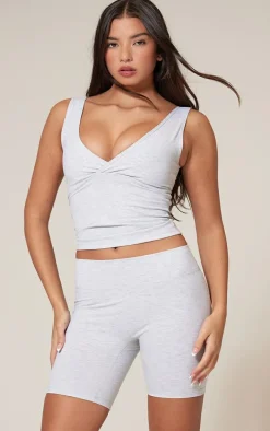 Ash Grey Marl Sculpt High Waist Gym Shorts