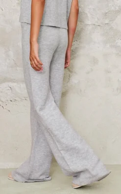 Ash Grey Marl Soft Knit Wide Leg Pants