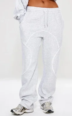 Ash Grey Oversized Contrast Piping Straight Leg Sweatpants