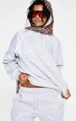 Ash Grey Oversized Contrast Piping Quarter Zip Sweatshirt