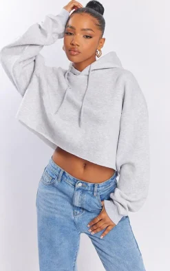 Ash Grey Oversized Cropped Sweat Hoodie