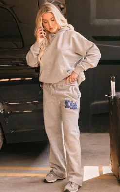 Ash Grey Oversized Main Character Energy Puff Print Wide Leg Sweatpants