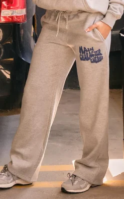 Ash Grey Oversized Main Character Energy Puff Print Wide Leg Sweatpants