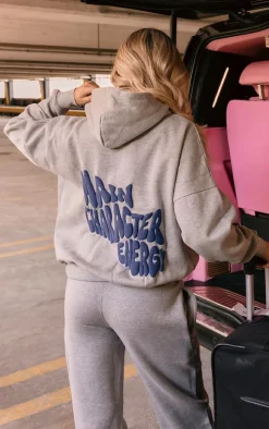 Ash Grey Oversized Main Character Energy Puff Print Hoodie