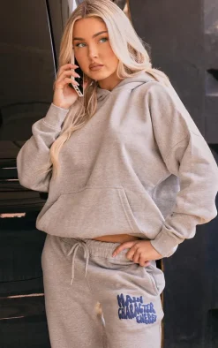 Ash Grey Oversized Main Character Energy Puff Print Hoodie