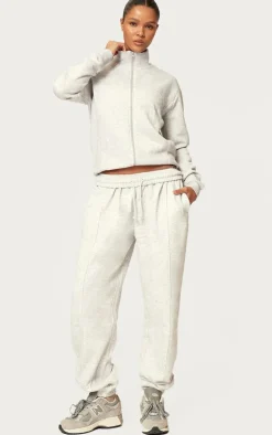 Ash Grey Pintuck Detail Oversized Sweatpants