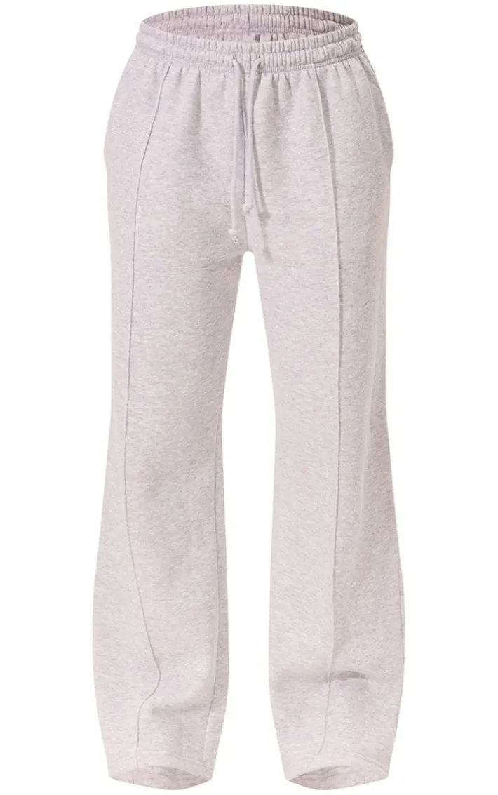 Ash Grey Pintuck Drawstring Straight Leg Sweatpants
