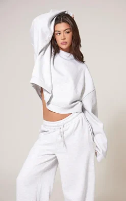 Ash Grey Premium Basic Crew Neck Cropped Sweatshirt