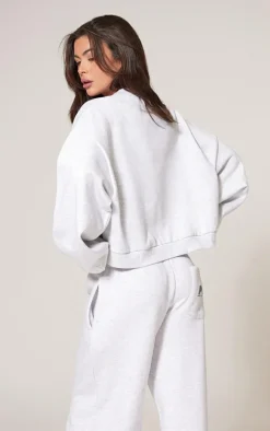 Ash Grey Premium Basic Crew Neck Cropped Sweatshirt