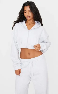 Ash Grey Premium Cropped Waistband Detail Hoodie