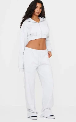 Ash Grey Premium Cropped Waistband Detail Hoodie