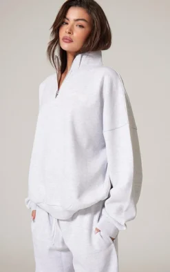 Ash Grey Premium High Neck Quarter Zip Oversized Sweatshirt