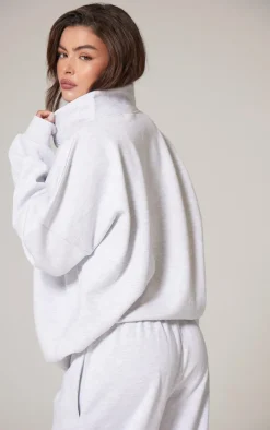 Ash Grey Premium High Neck Quarter Zip Oversized Sweatshirt