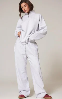 Ash Grey Premium High Neck Quarter Zip Oversized Sweatshirt