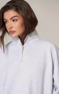 Ash Grey Premium High Neck Quarter Zip Oversized Sweatshirt
