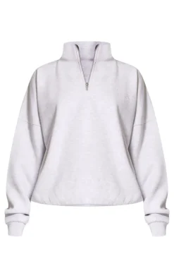 Ash Grey Premium High Neck Quarter Zip Oversized Sweatshirt