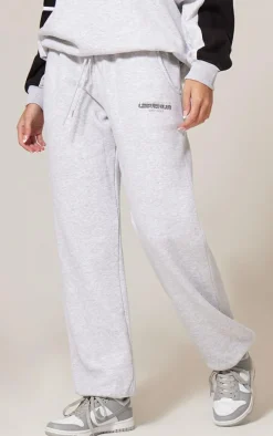 Ash Grey Print Embroidered Leisure Club Wide Leg Sweatpants