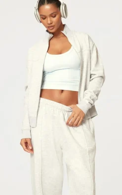 Ash Grey Seam Detail Zip Track Top