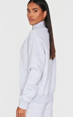 Ash Grey Seam Detailed Zip Up Sweatshirt