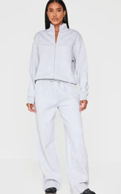 Ash Grey Seam Detailed Zip Up Sweatshirt