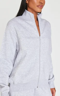 Ash Grey Seam Detailed Zip Up Sweatshirt