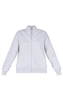 Ash Grey Seam Detailed Zip Up Sweatshirt