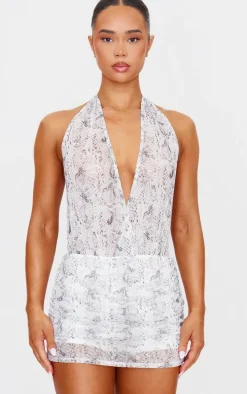 Ash Grey Snake Print Scarf Detail Skort Romper