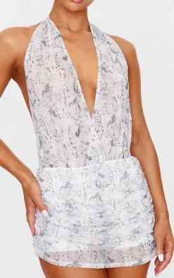 Ash Grey Snake Print Scarf Detail Skort Romper