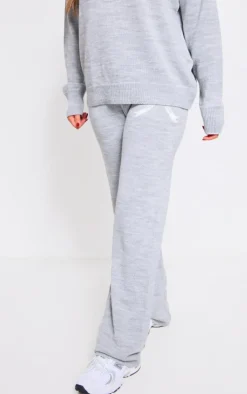 Ash Grey Soft Knit Wide Leg Sweatpants