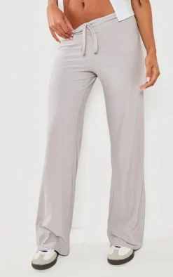 Ash Grey Soft Touch Drawstring Low Rise Jersey Straight Leg Pants