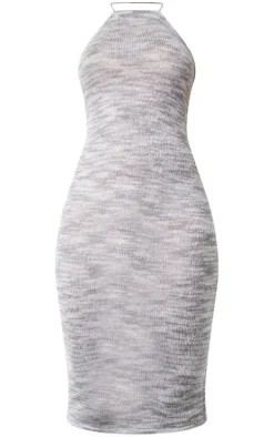 Ash Grey Space Dye Knit Strappy Back Midi Dress