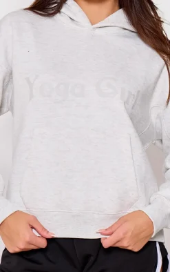 Ash Grey Yoga Girl Print Oversized Hoodie
