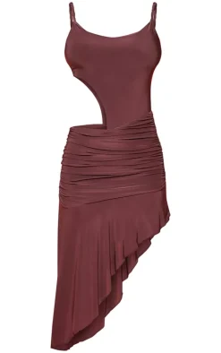 Aubergine Double Layer Slinky Twist Strap Detail Midaxi Dress
