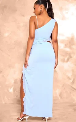 Baby Blue Chiffon Frill Cut Out Maxi Dress