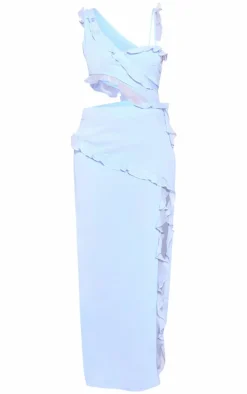 Baby Blue Chiffon Frill Cut Out Maxi Dress