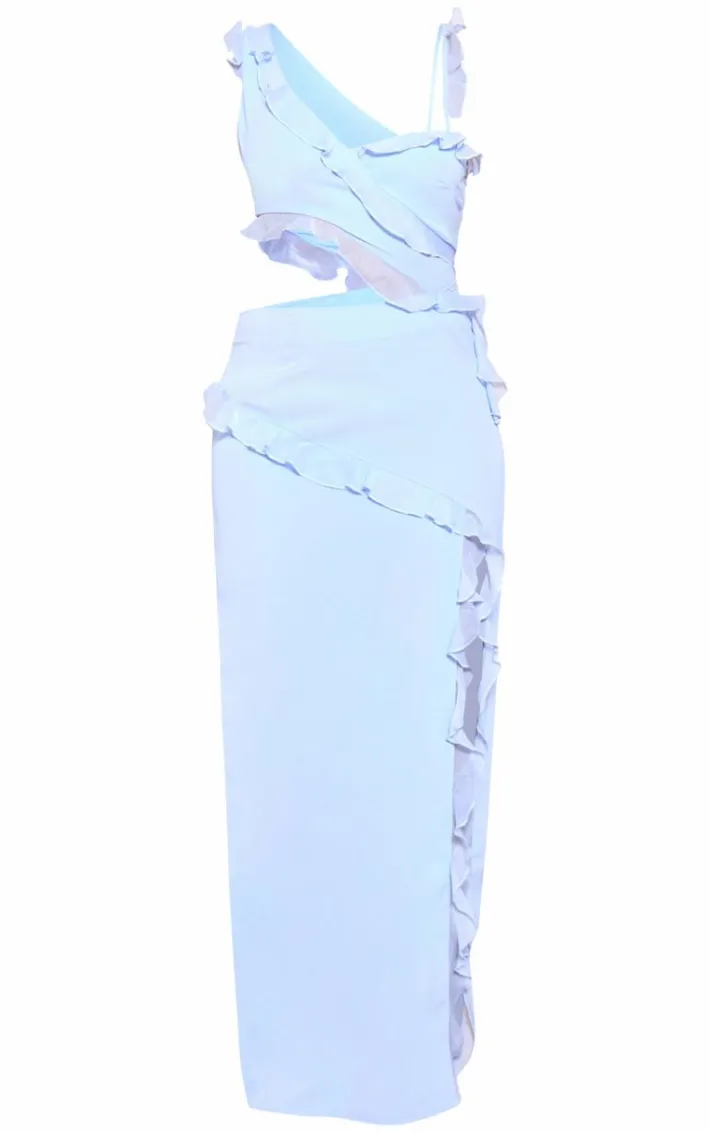 Baby Blue Chiffon Frill Cut Out Maxi Dress