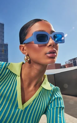 Baby Blue Chunky Rectangular Square Frame Sunglasses