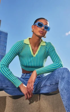 Baby Blue Chunky Rectangular Square Frame Sunglasses