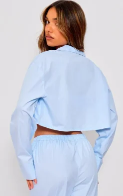 Baby Blue Cotton Poplin Pant Pj Set