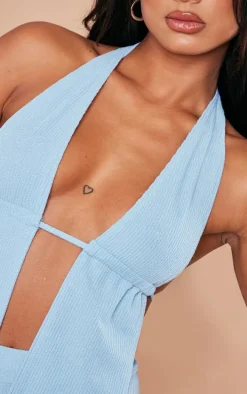 Baby Blue Crinkle Rib Halterneck Bralet