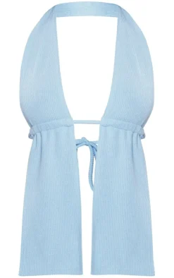 Baby Blue Crinkle Rib Halterneck Bralet
