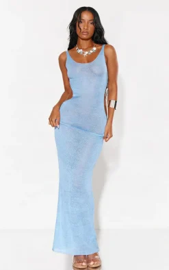 Baby Blue Crochet Cut Out Maxi Beach Dress