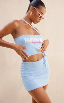 Baby Blue Hawaii Soft Knit Cut Out Top